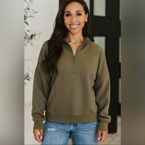 Mono B Olive Green Quarter-Zip Sweatshirt